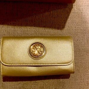 Gold Clutch with Logo Emblem